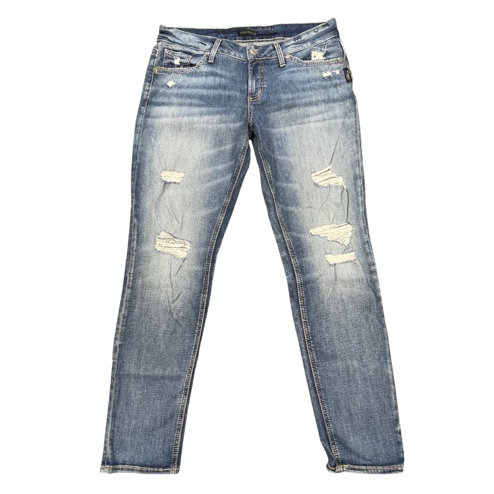 Silver Jeans Blue Distressed Boyfriend Denim Jeans Womens Size 29